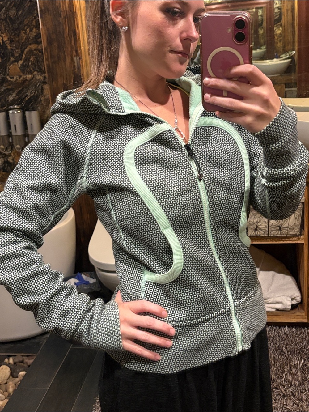 lululemon athletica Black & Mint Hooded Zip Jacket